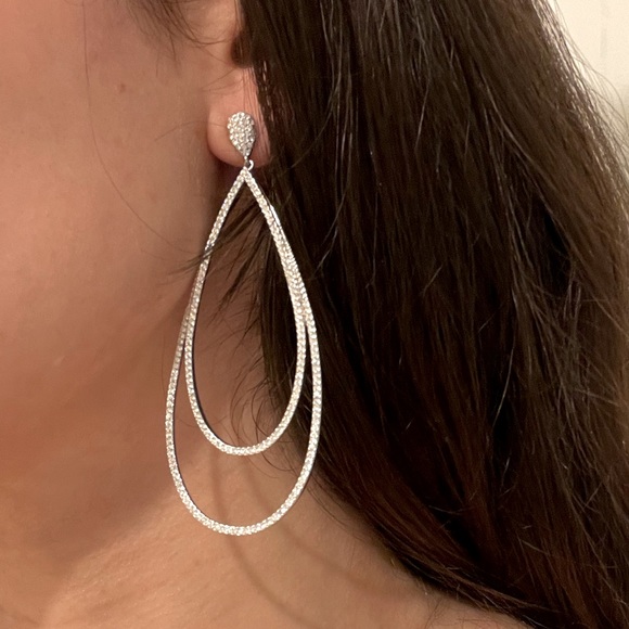 Saks 5th Ave Crystal Teardrop Earrings Silvertone - Picture 2 of 7